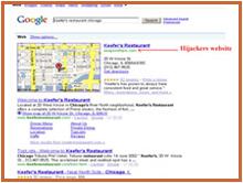 Google results showing hijacked site